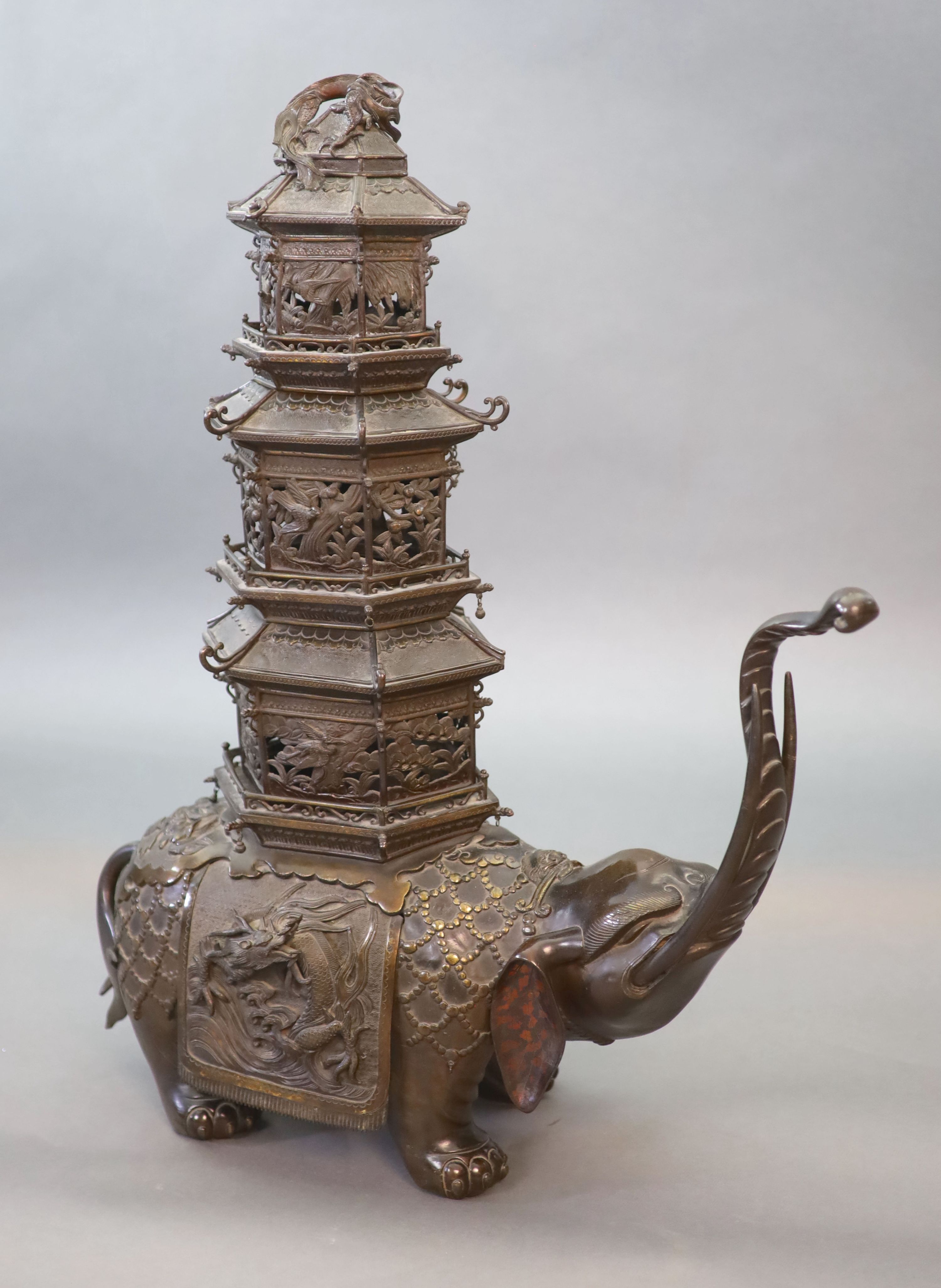 An impressive Japanese bronze ‘elephant’ koro, 19th century, 77 cm long, 89 cm high